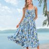 Summer Bohemian Floral Dresses for Women Spaghetti Straps Maxi Dress Casual Flowy Dresses with Pockets ES0