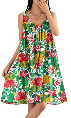 Summer Dresses for Women 2025 Casual Boho Floral Sundresses Sleeveless Scoop Neck Beach Tank Dresses EVS