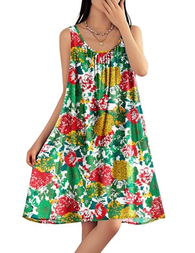 Summer Dresses for Women 2025 Casual Boho Floral Sundresses Sleeveless Scoop Neck Beach Tank Dresses EVS
