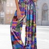 Women Summer Boho Palazzo Pants High Waist Wide Leg Floral Casual Cotton Lounge Trousers with Pockets S PP0 P002B