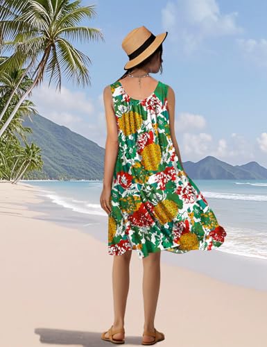 Summer Dresses for Women 2025 Casual Boho Floral Sundresses Sleeveless Scoop Neck Beach Tank Dresses EVS