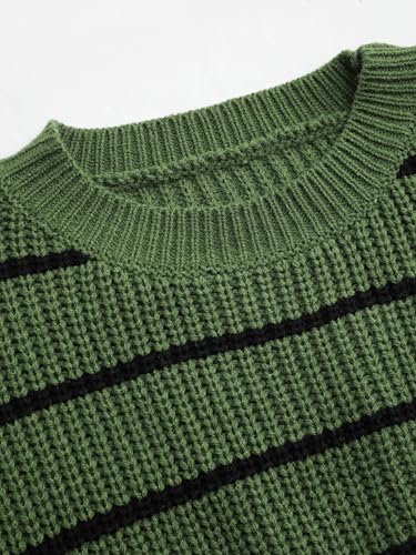 Women’s Cropped Striped Sweater Long Sleeve Crew Neck Trendy Pullover Tops