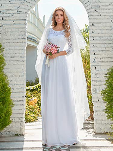 Women's Round Neck Lace 3/4 Sleeves Floor Length A Line Wedding Dress 07412-PH
