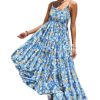Summer Bohemian Floral Dresses for Women Spaghetti Straps Maxi Dress Casual Flowy Dresses with Pockets ES0
