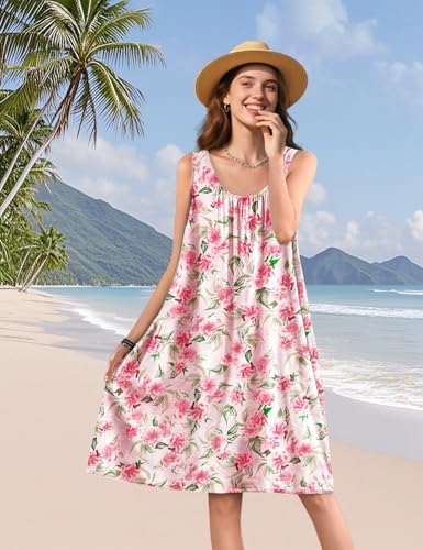 Summer Dresses for Women 2025 Casual Boho Floral Sundresses Sleeveless Scoop Neck Beach Tank Dresses EVS