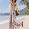 Casual Wide Leg Jumpsuits for Women Boho Floral Pleated Overalls Rompers Summer Outfits with Pockets P0D