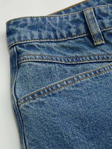 Women’s Baggy Jeans Straight Wide Leg High Waisted Fold Hem Denim Pants with Pockets