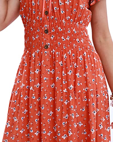 Women's 2025 Summer Short Sleeves Boho Floral Print Tiered Casual Flowy Long Maxi Dress